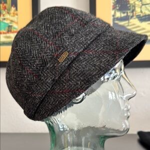 Gray Cloche Hat with Red Accents made in Ireland